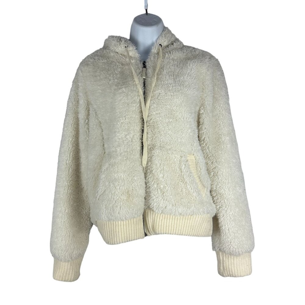 Empyre Women's Fuzzy Full Zip Hooded Jacket Size M White